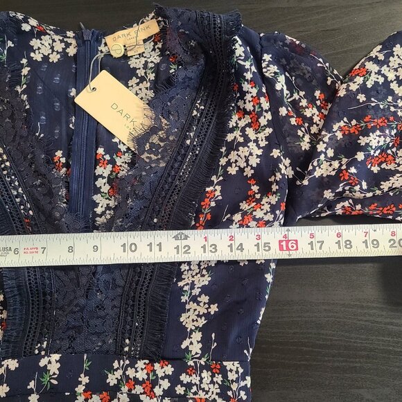 Dark Pink London Lace Floral Dress Fringe Deep V Neck Whimseygoth NEW Size 4 - Picture 4 of 10